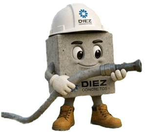 Cubito sosteniendo una manguera de bombeo de concreto